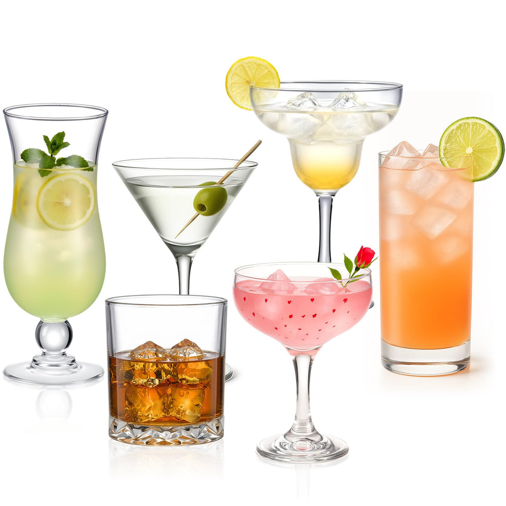 6 Set Cocktail Glasses Mixed Drinkware T95045