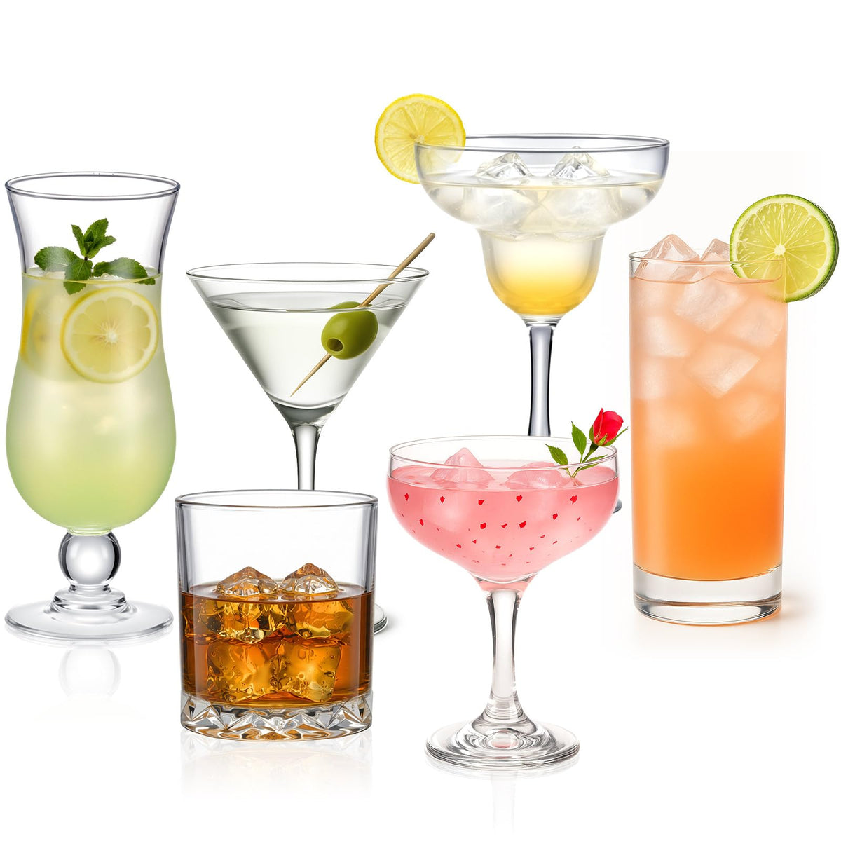 6 Set Cocktail Glasses Mixed Drinkware T95045