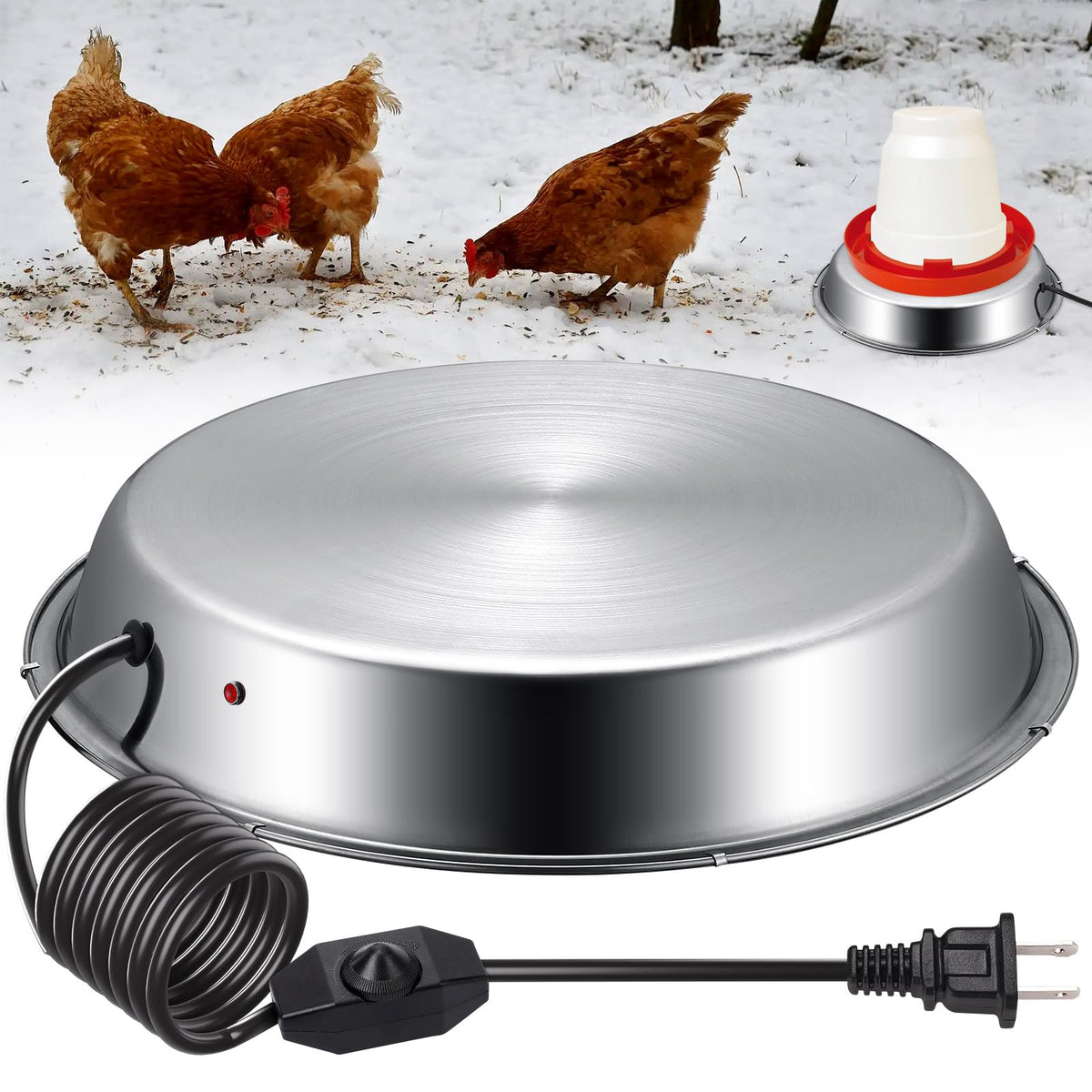 12 Inch 5 Gallons Poultry Waterer Heated Base with Thermostat D3150