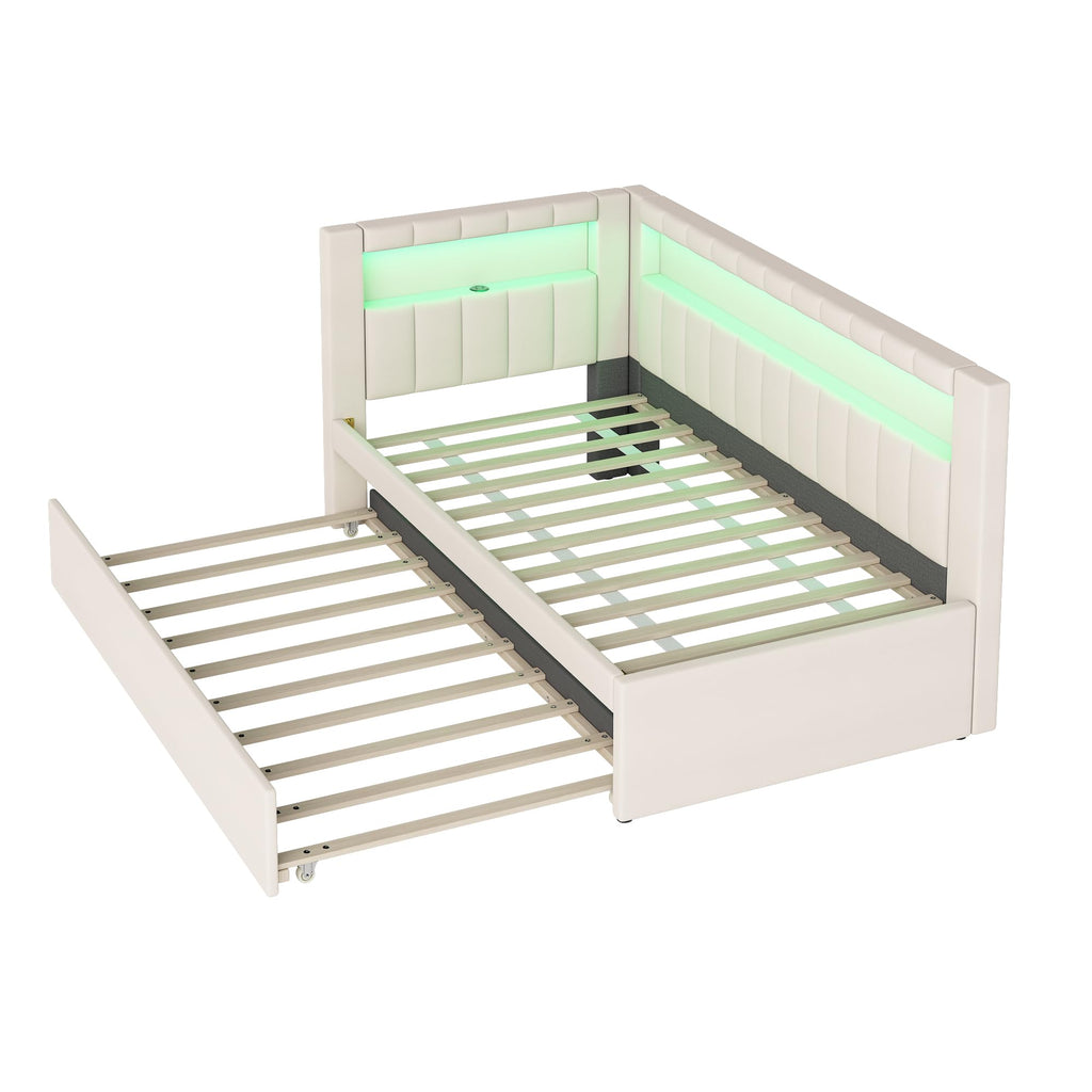 White Twin Size Upholstered Daybed with Trundle K102150