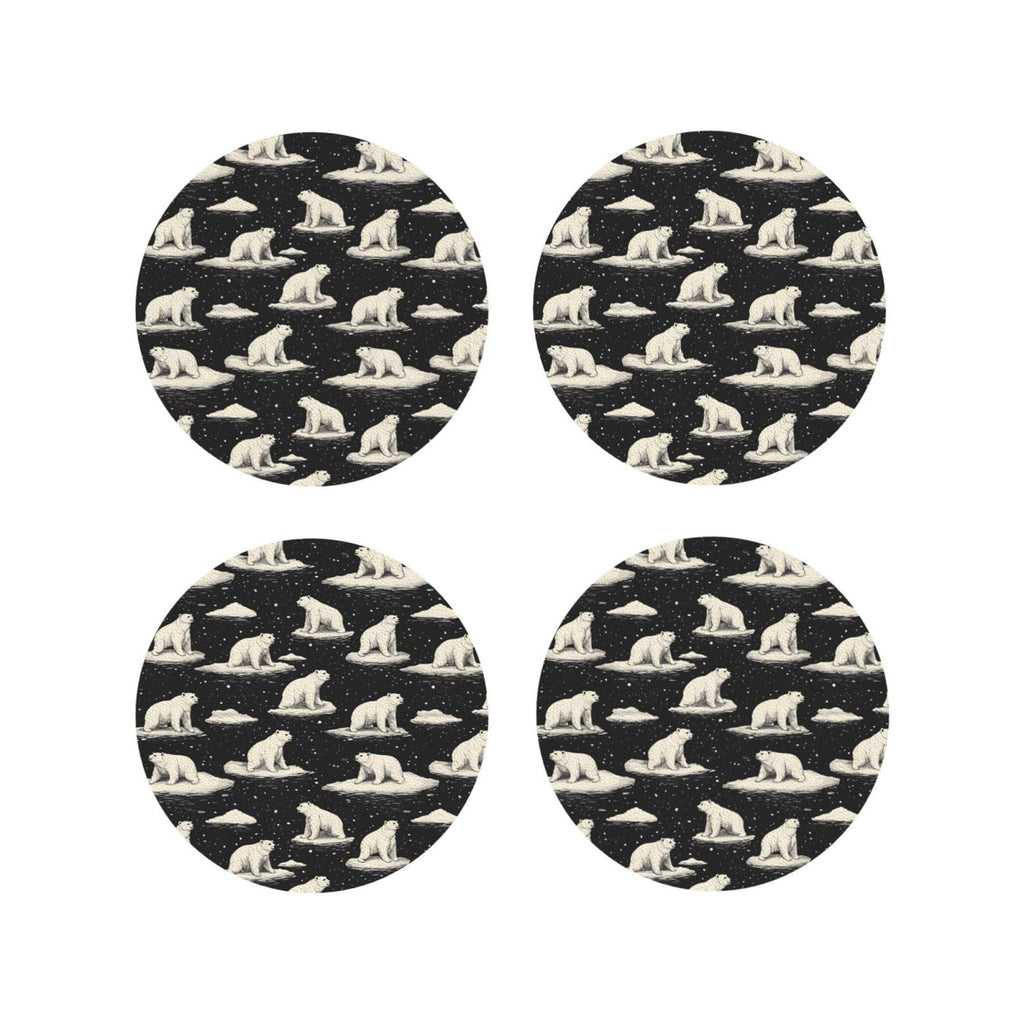 Leather Coasters Set of 4 White Bear Print Non-Slip K6747