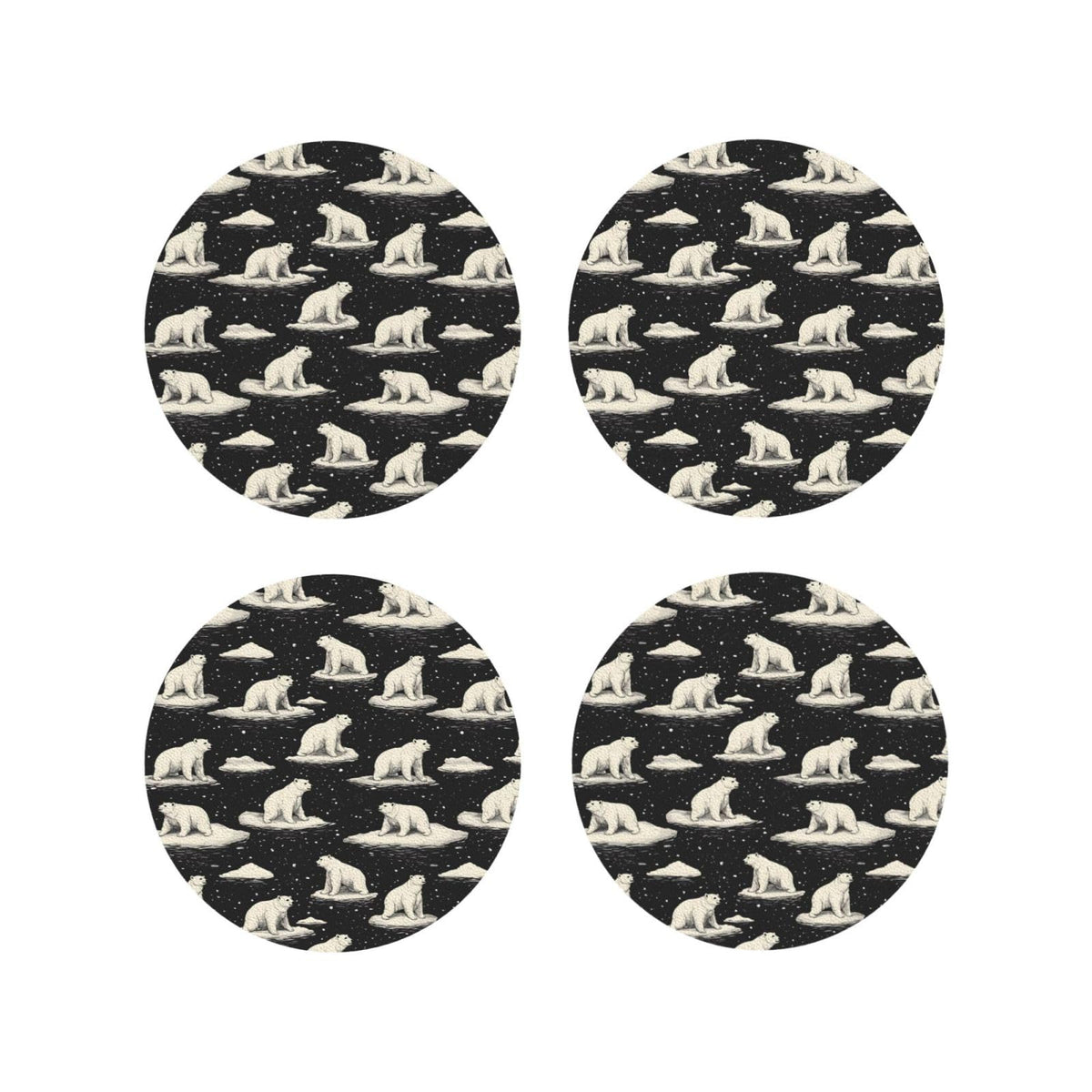 Leather Coasters Set of 4 White Bear Print Non-Slip K6747