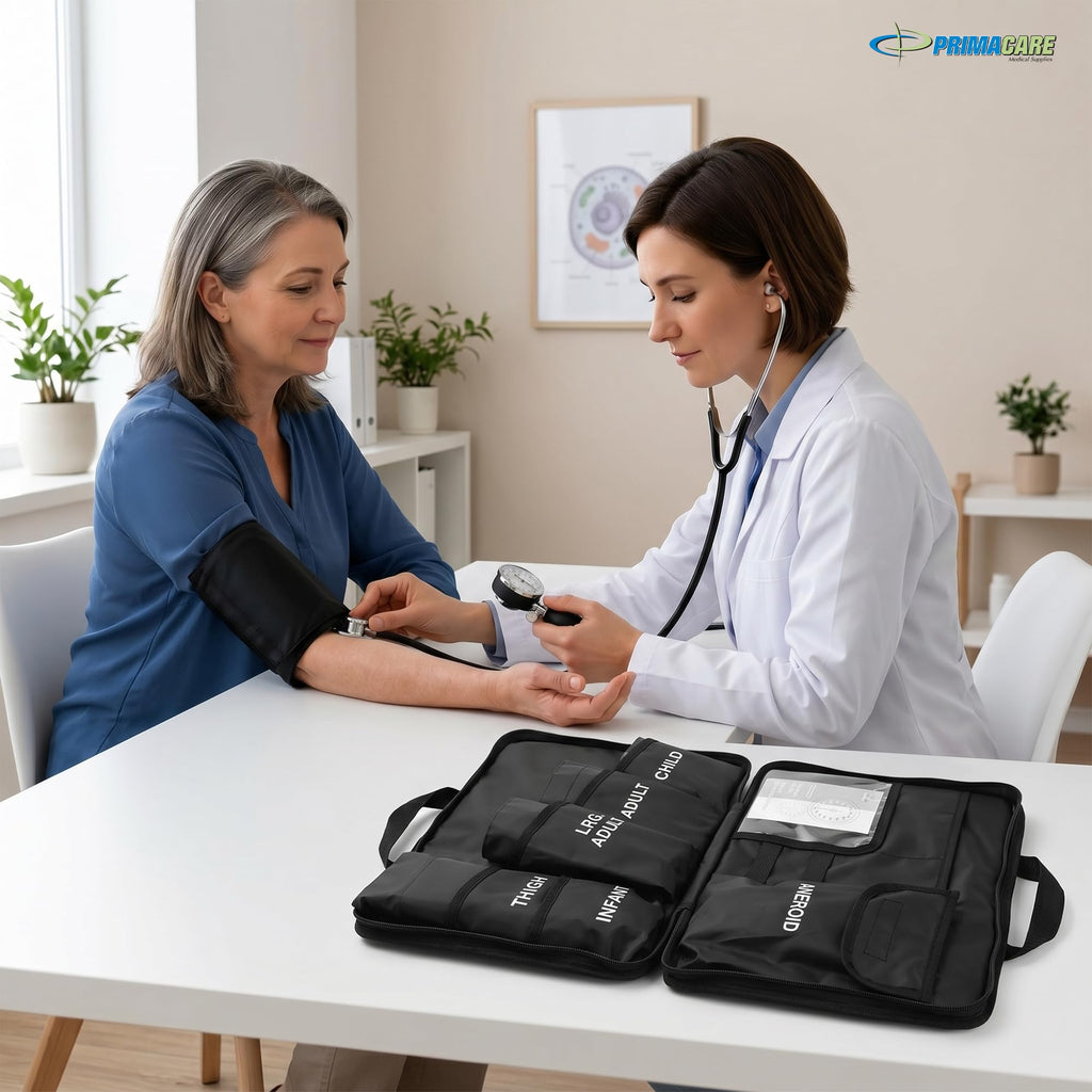 Aneroid Sphygmomanometer and Blood Pressure Cuff Set with 5 Sized Nylon Cuffs U4342
