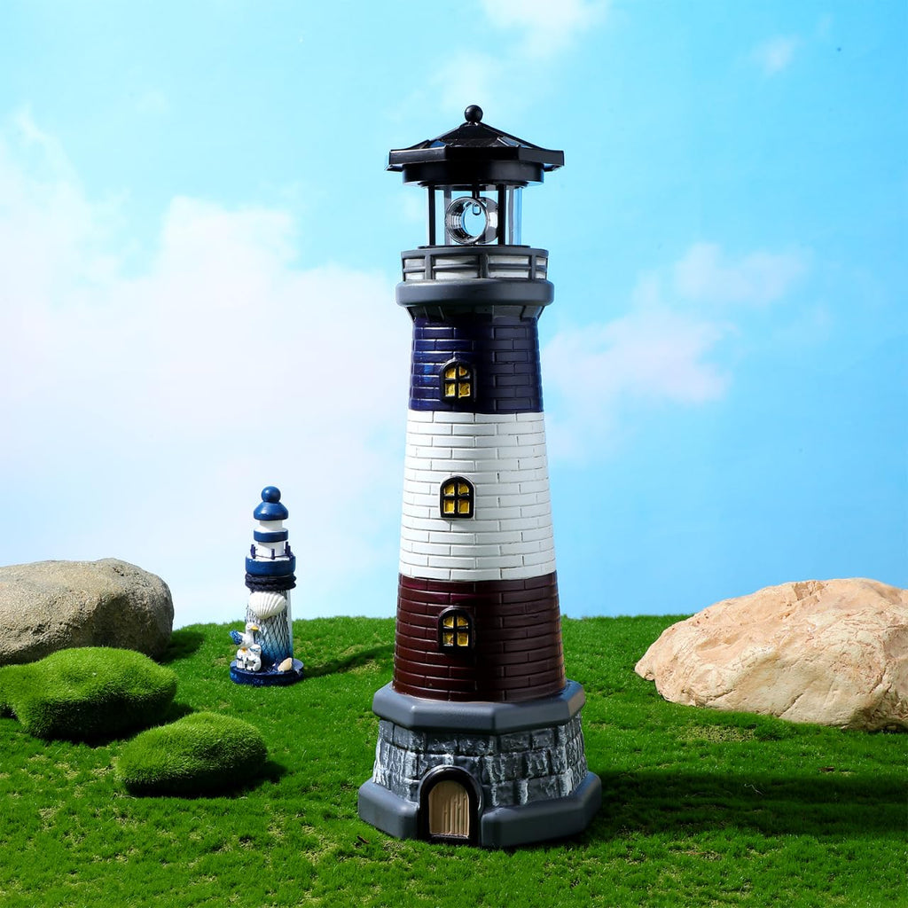 Solar Lighthouse Statue, Resin Waterproof, Black, 4.72 X 4.72 X 14.76 Inches P3110