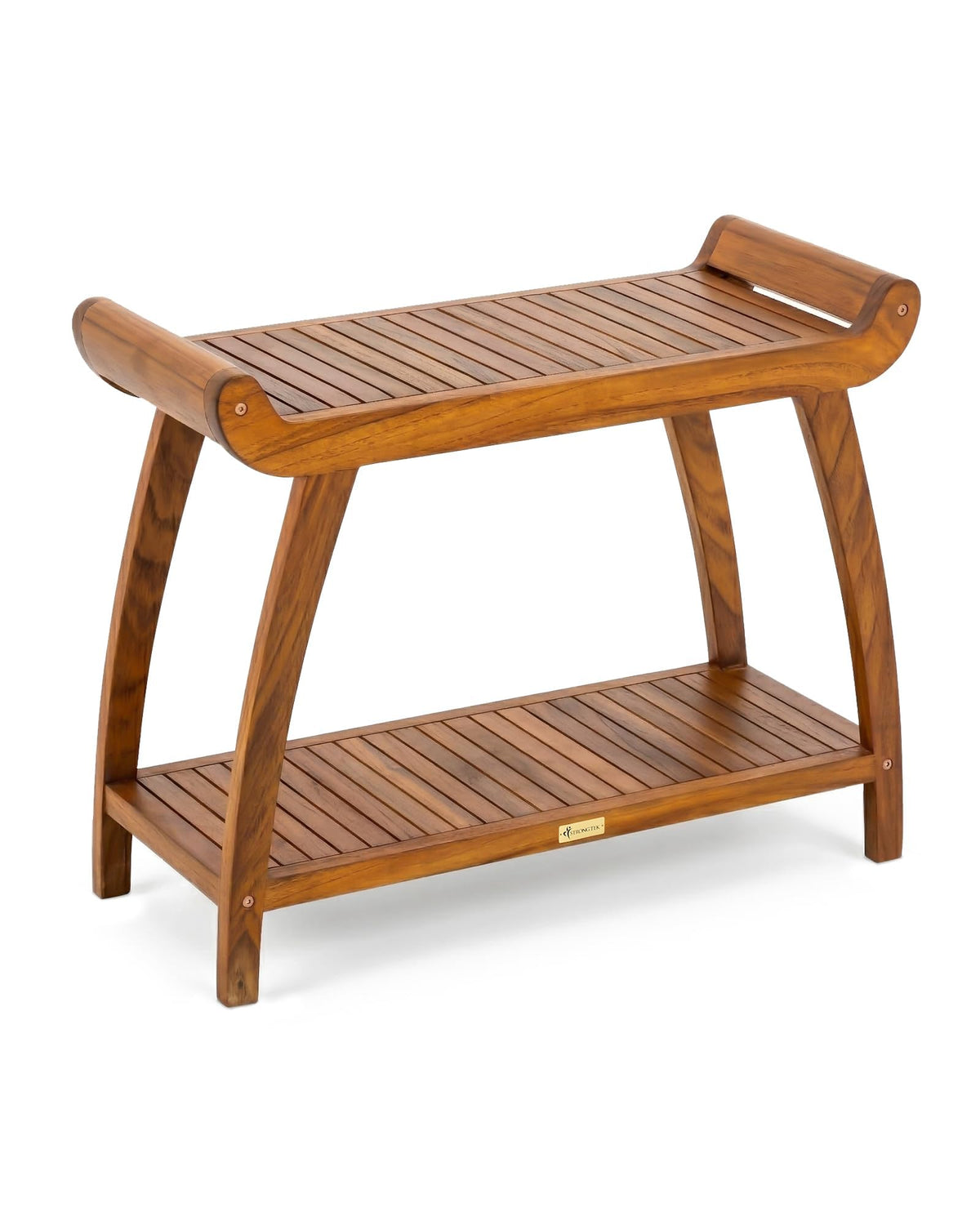 Teak Shower Bench with Storage Shelf I857497