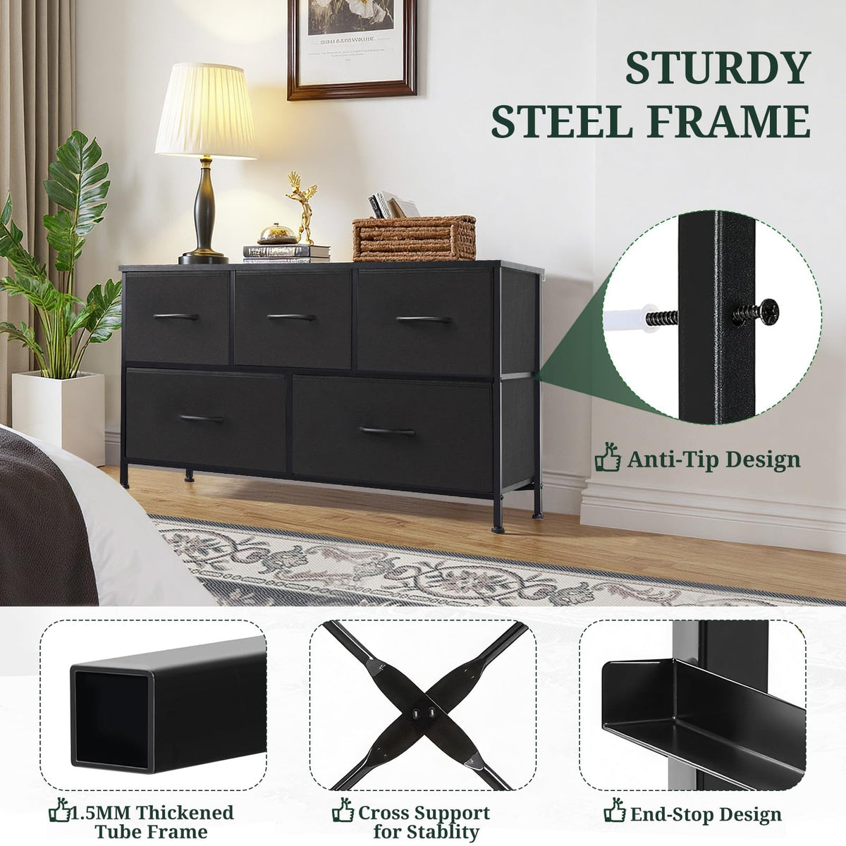 5 Drawer Fabric Dresser X7838