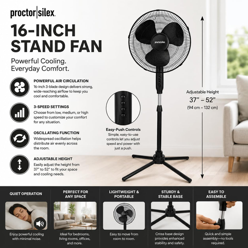 16-Inch 3-Speed Oscillating Pedestal Fan G151307