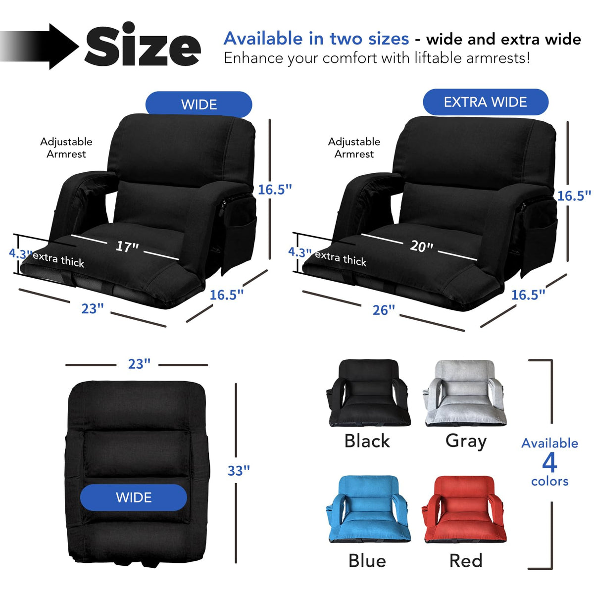 Black Wide Stadium Seats with Back Support X142651