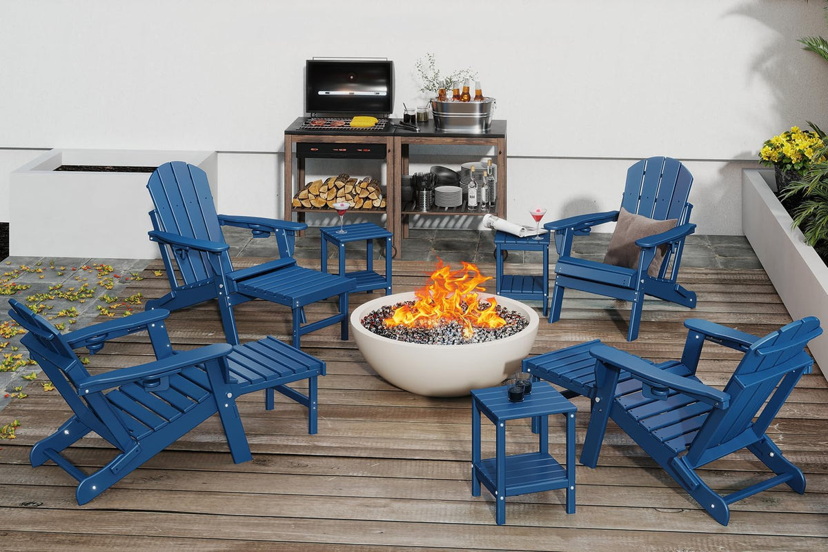 Adjustable Adirondack Chairs with Ottoman Set of 2 Blue M5940