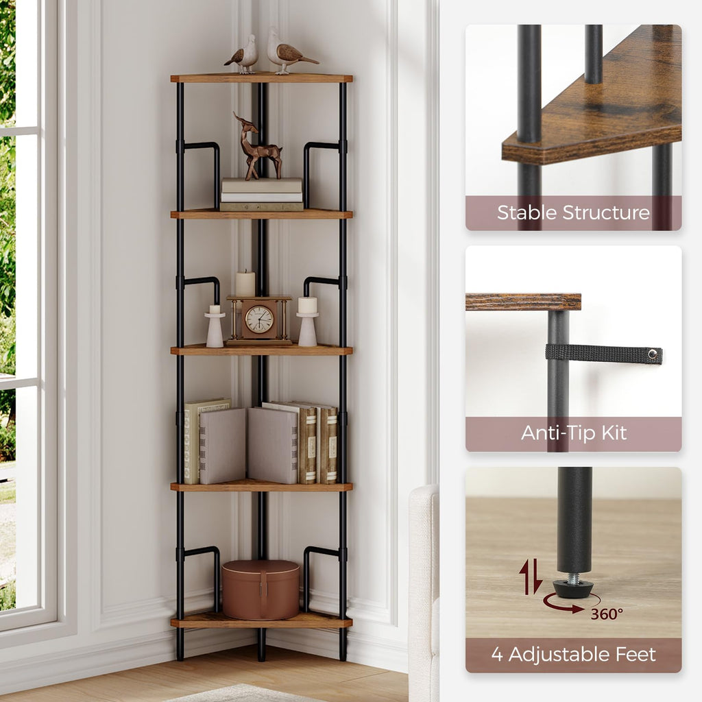 5-Tier Tall Corner Bookshelf with Metal Frame N842878
