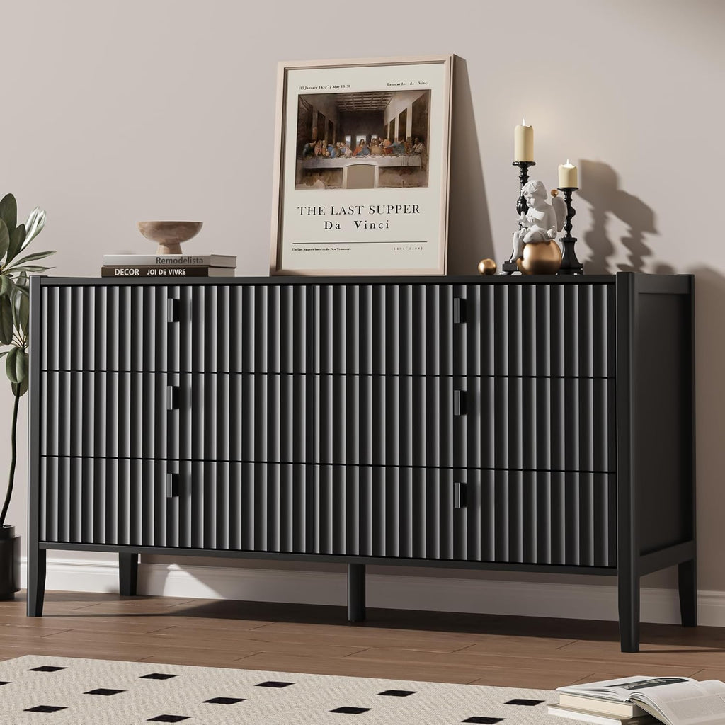 Black 6 Drawer Wood Dresser X10476
