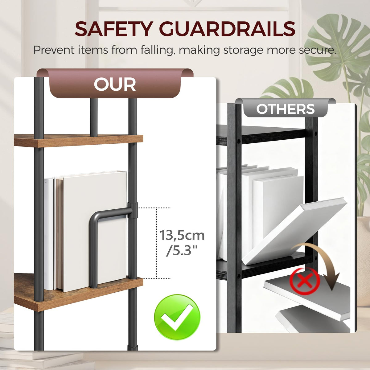 5-Tier Tall Corner Bookshelf with Metal Frame N842878