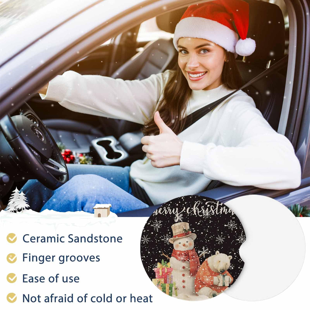 Absorbent Ceramic Stone Car Coasters Set of 2 L818