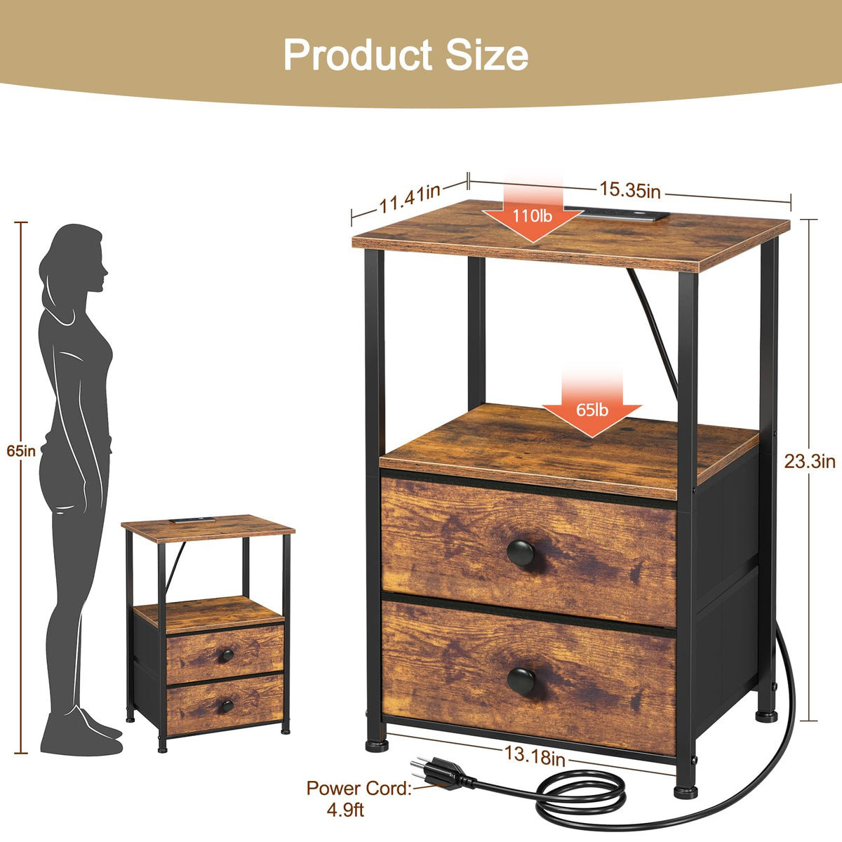 Nightstands Set of 2 with Charging Station N6891