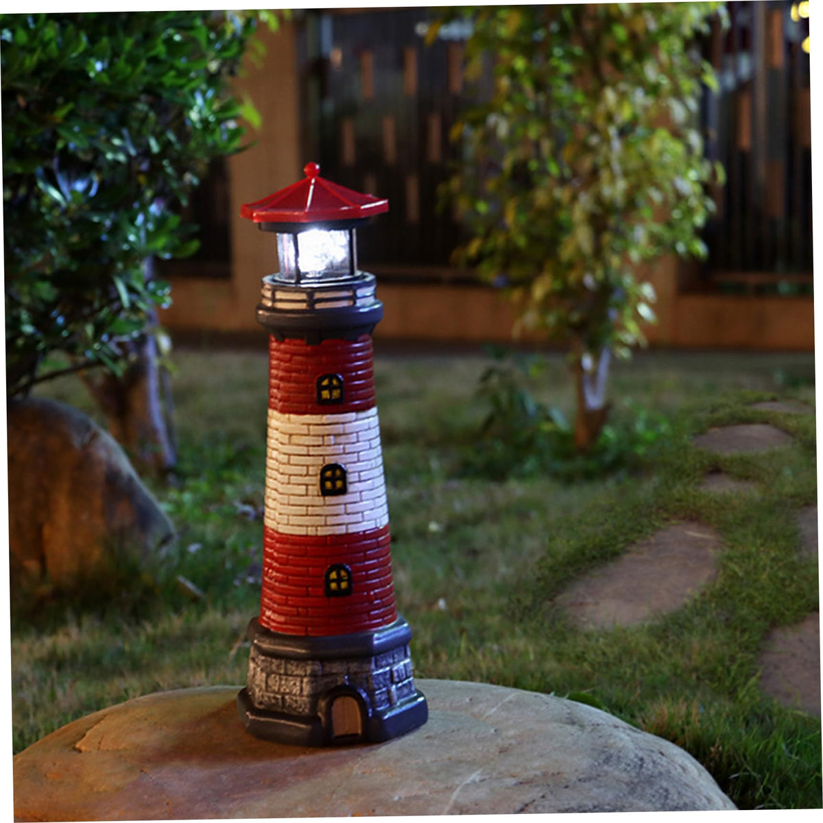 Solar Lighthouse with Rotating LED Lights Waterproof Lighthouse Statue A930