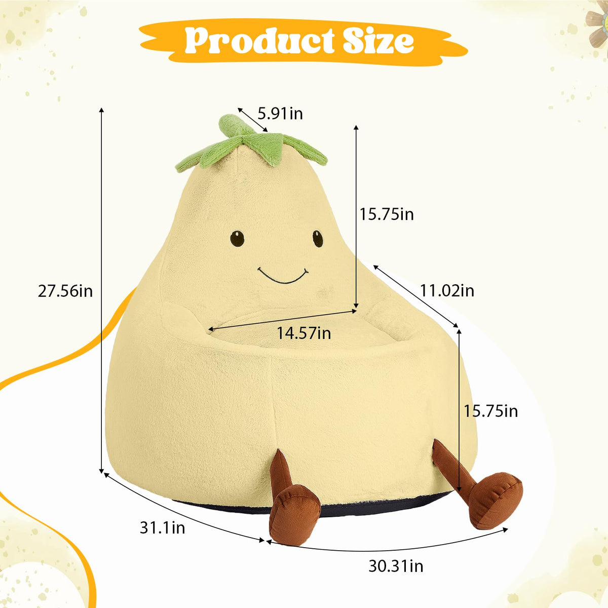 Yellow Faux Rabbit Fur Memory Foam Bean Bag Chair M5596