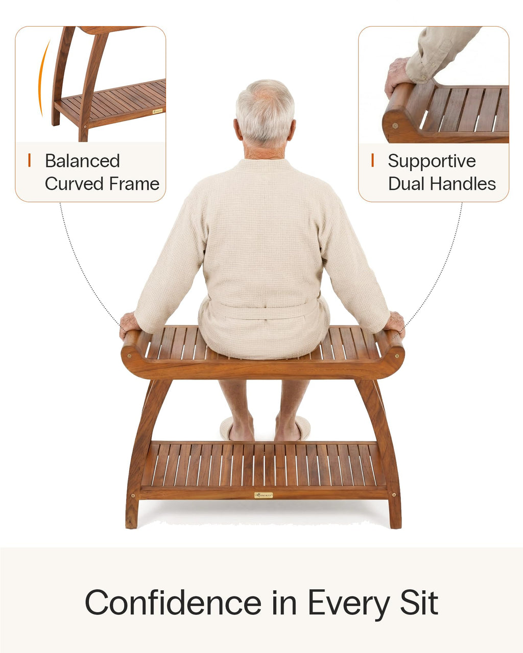 Teak Shower Bench with Storage Shelf I857497