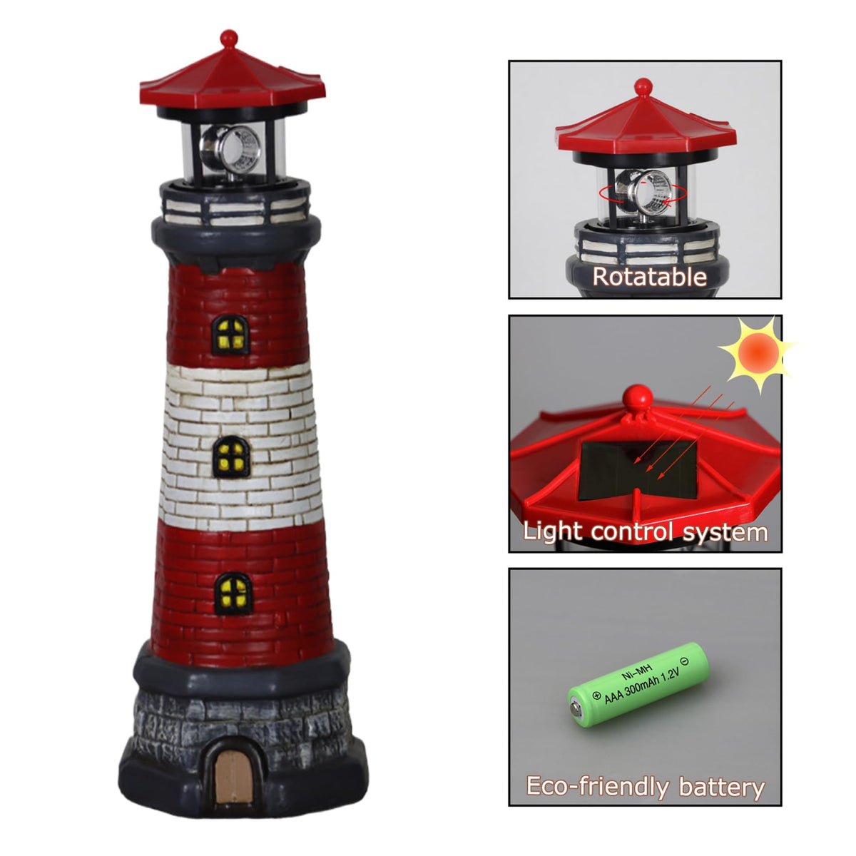 Solar Lighthouse with Rotating LED Lights Waterproof Lighthouse Statue A930