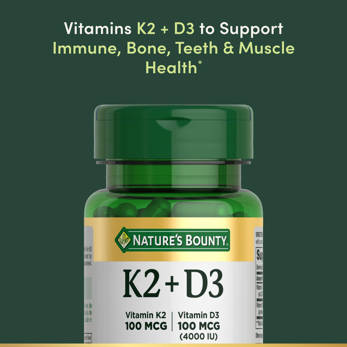 Vitamin D3 K2 Supplement 4000 IU 100 mcg 30 Vegetarian Capsules U832