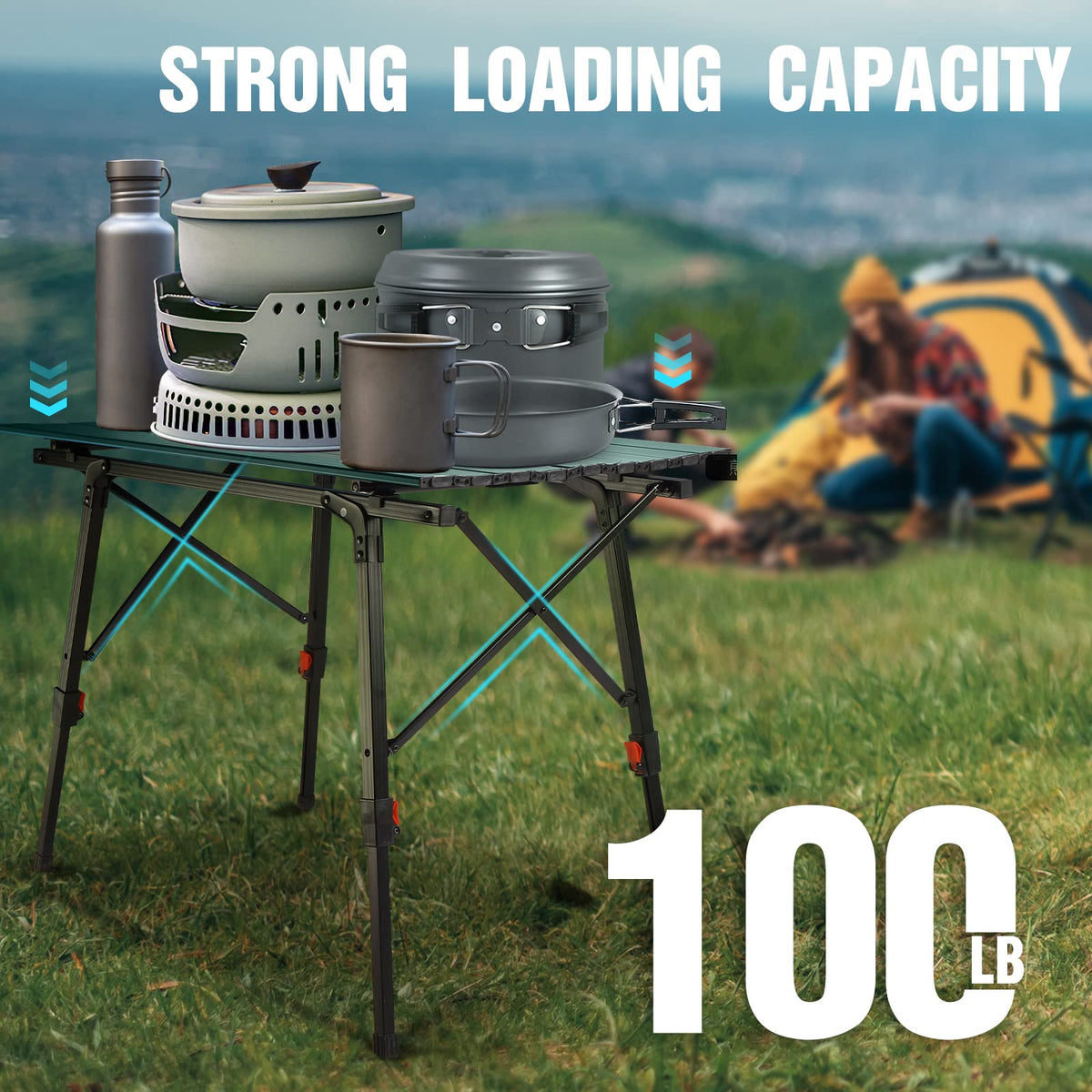Portable Aluminum Camping Table with Adjustable Legs B7441