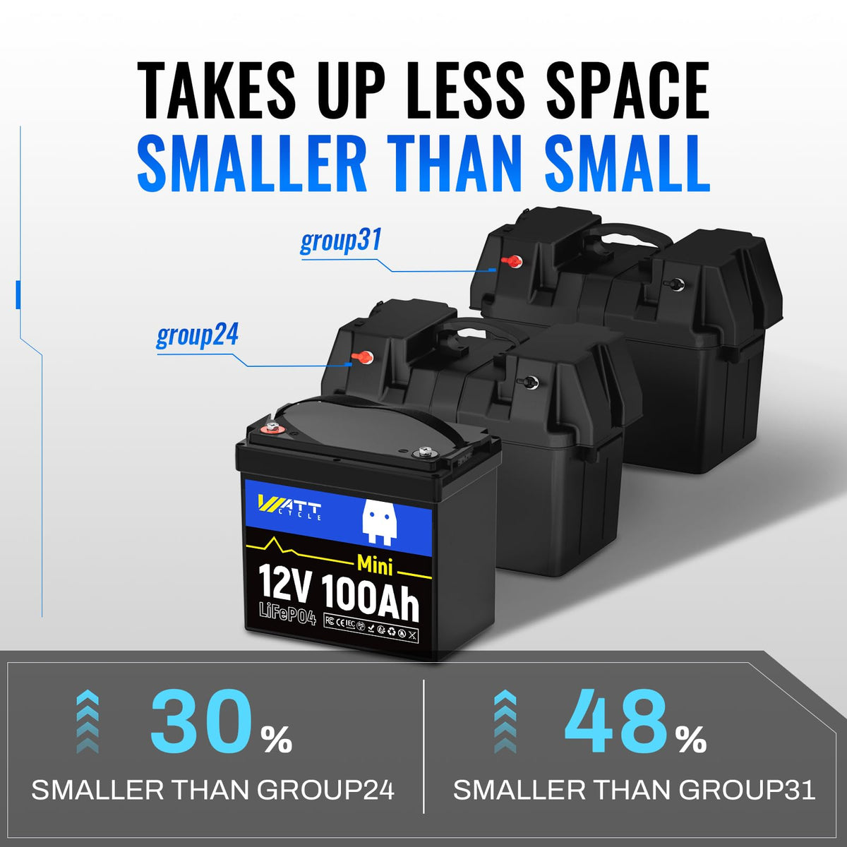 12V 100Ah Mini LiFePO4 Battery with 100A BMS O804