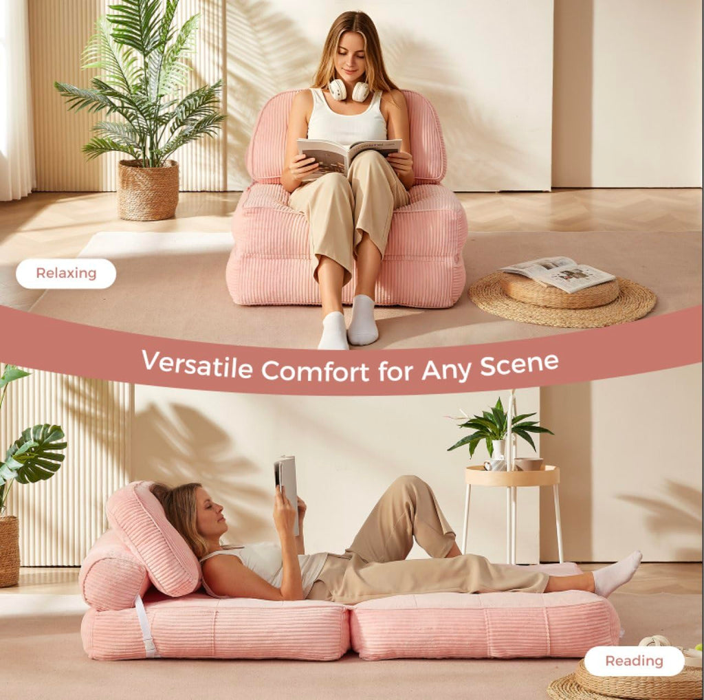 Pink Foldable Sofa Bed with Pillow & Blanket Z753