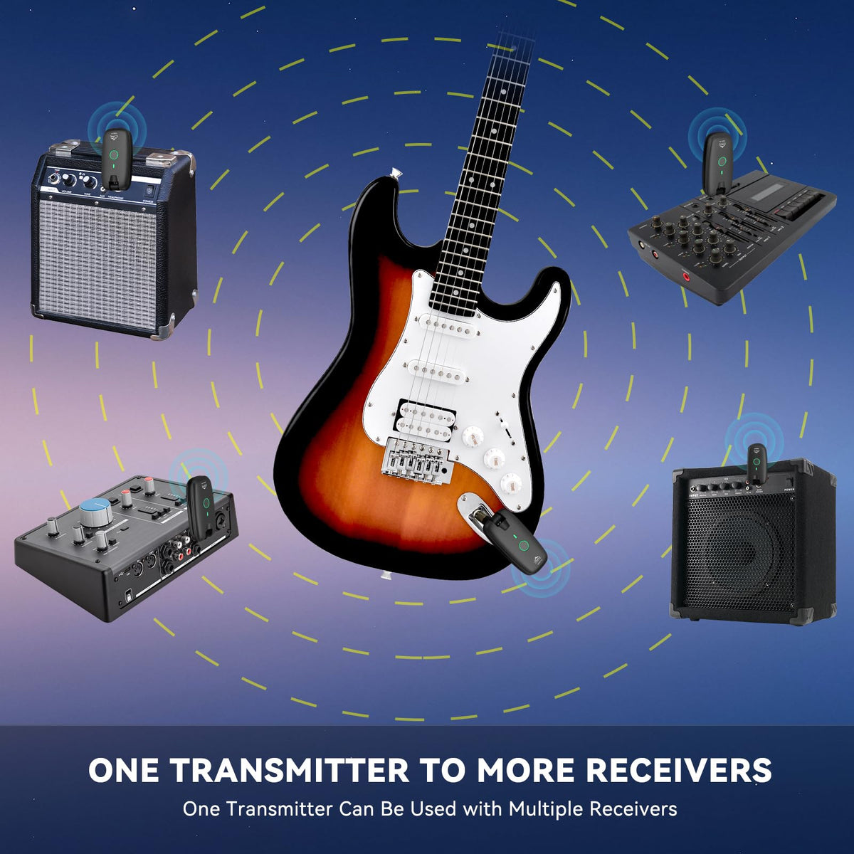 Wireless Guitar System Transmitter Receiver 7-Channel Rechargeable Black W3238