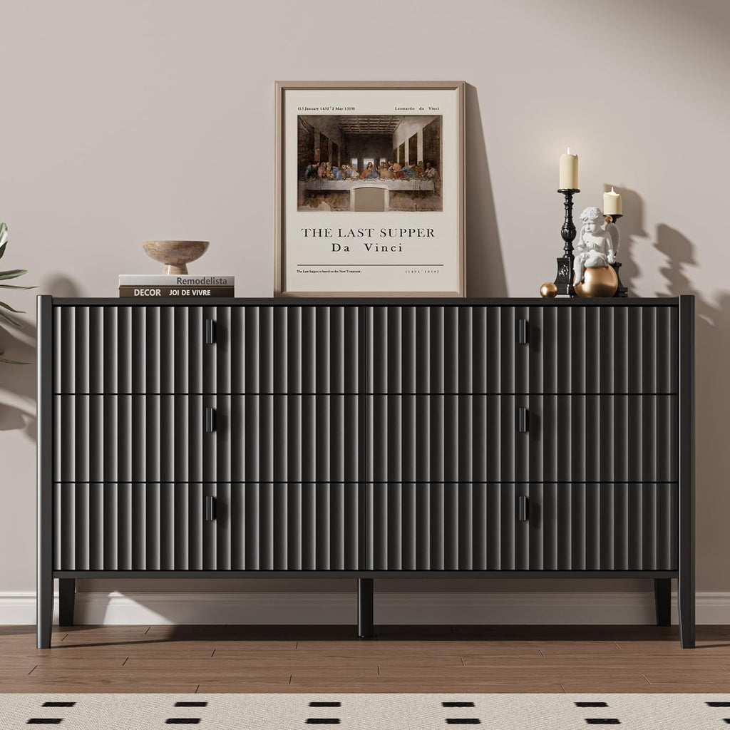 Black 6 Drawer Wood Dresser X10476