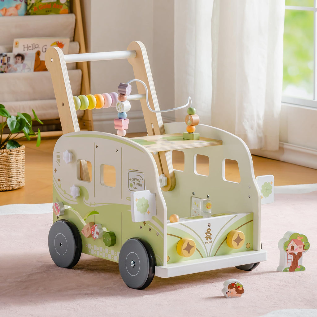 Wooden Adjustable Baby Push Walker with Anti-Slip Wheels G130