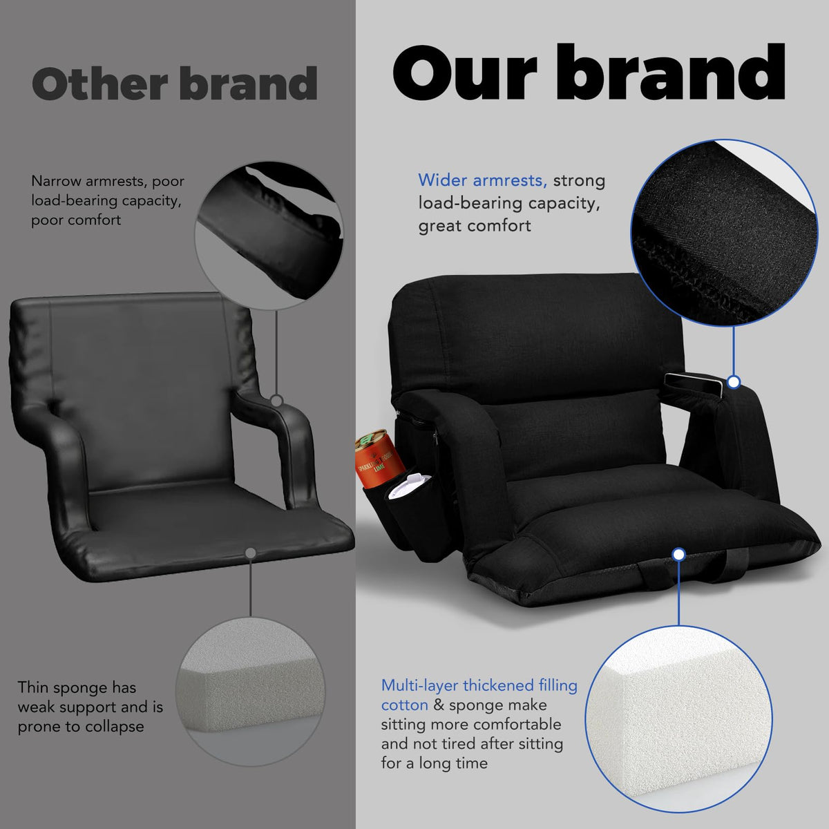 Black Wide Stadium Seats with Back Support X142651
