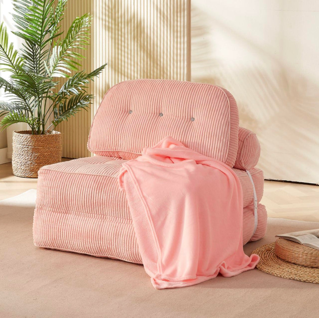 Pink Foldable Sofa Bed with Pillow & Blanket Z753