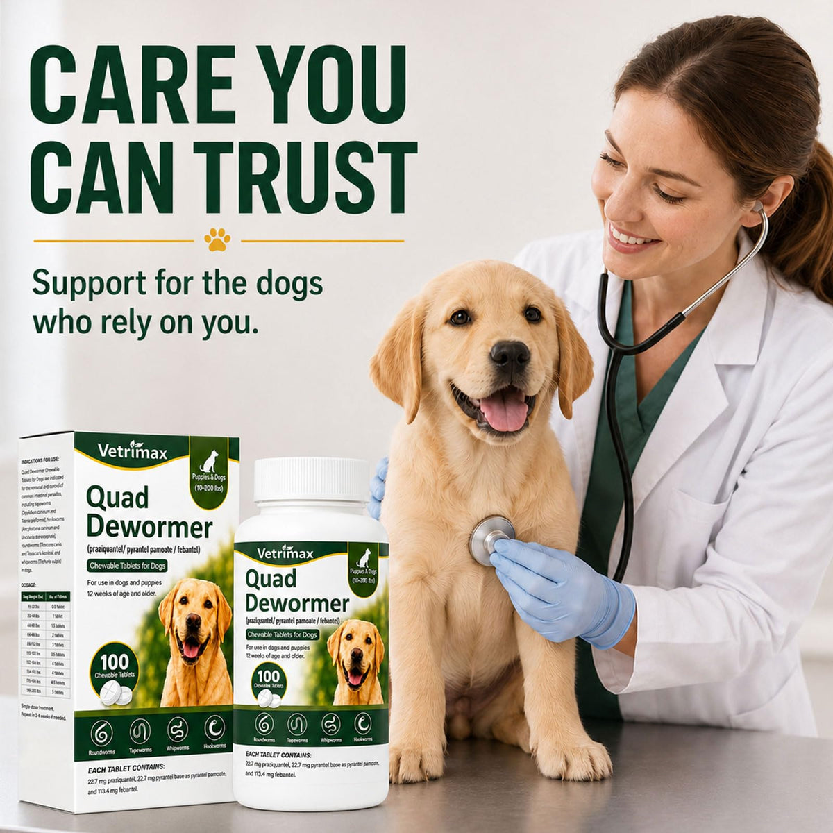 Dewormer for Dogs, 4-Way Wormer, 100 Count O14943