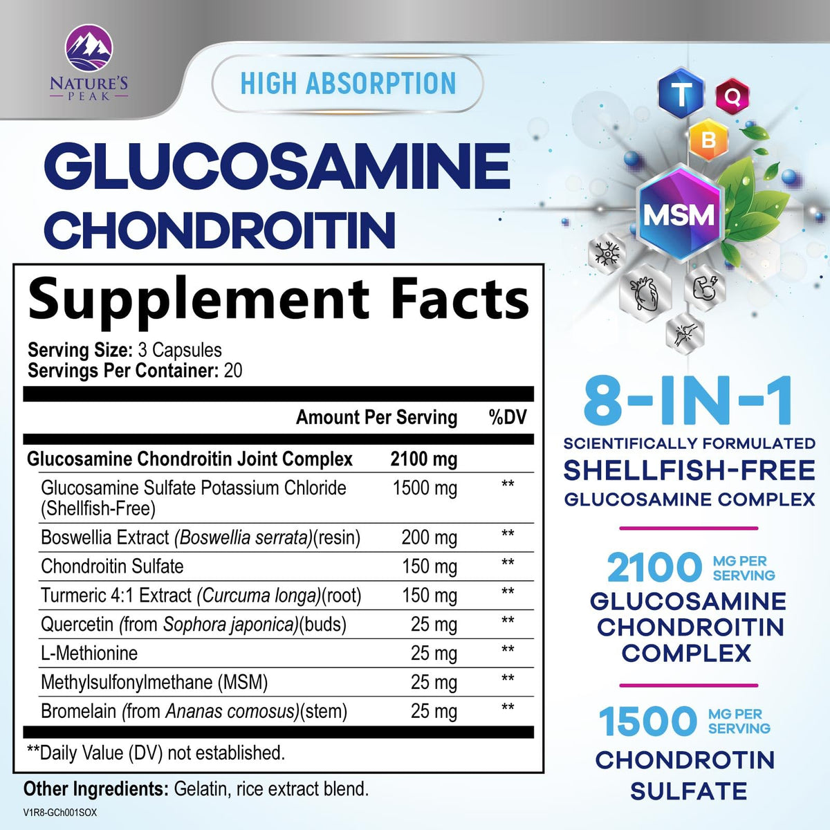 Glucosamine Chondroitin MSM Turmeric Boswellia 60 Capsules V356716