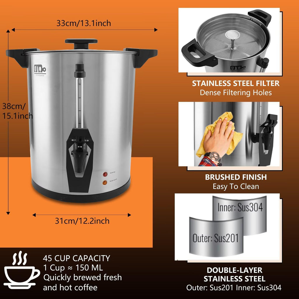 45 Cup 8L Commercial Coffee Urn 950W Hot Beverage Dispenser with Double Faucet L380