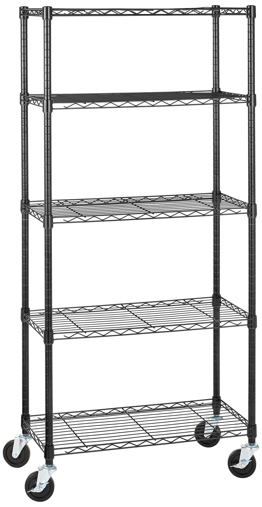 5-Shelf Heavy Duty Adjustable Metal Wire Shelving Storage Rack with Wheel Casters, Black D7951