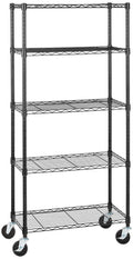 5-Shelf Heavy Duty Adjustable Metal Wire Shelving Storage Rack with Wheel Casters, Black D7951
