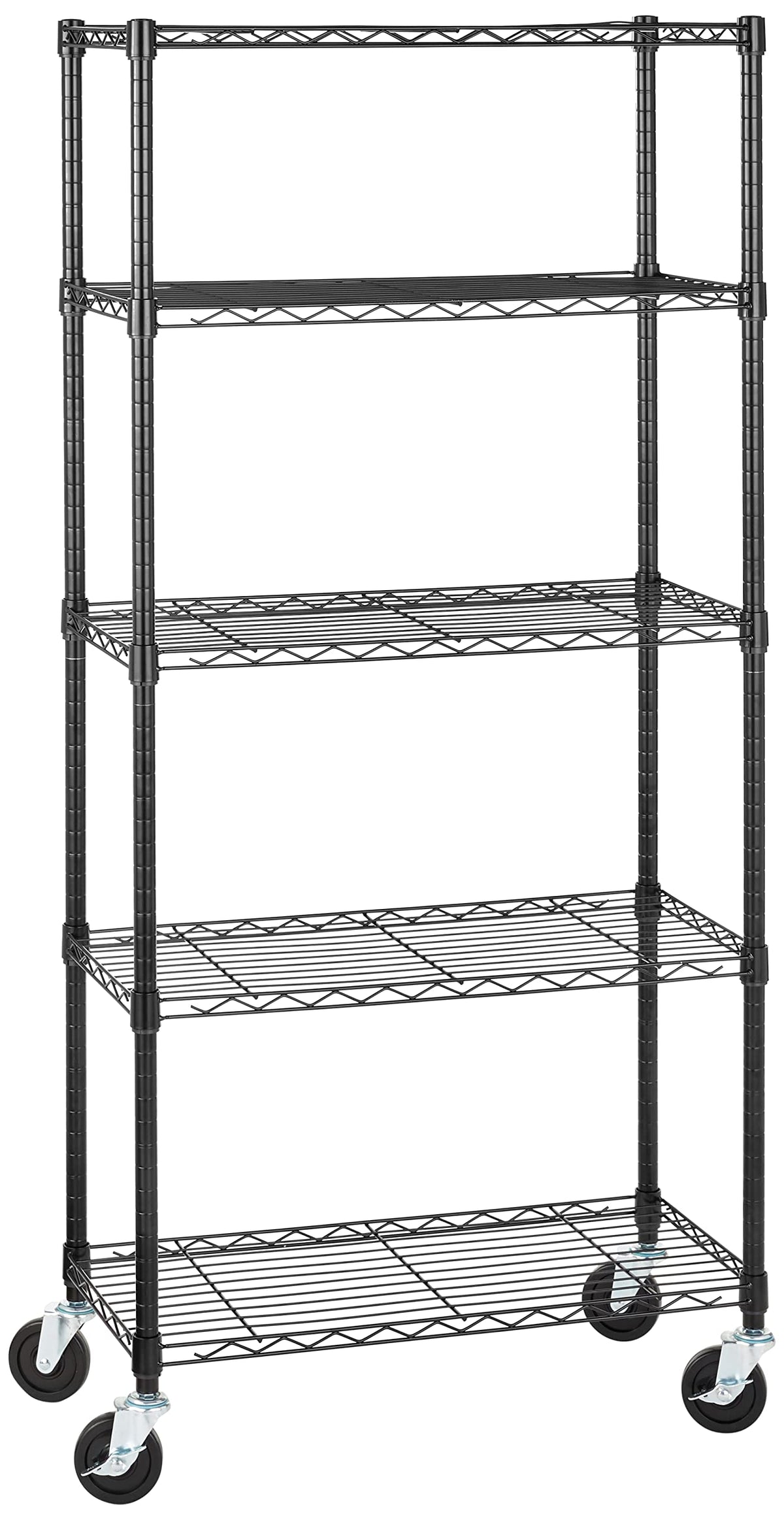5-Shelf Heavy Duty Adjustable Metal Wire Shelving Storage Rack with Wheel Casters, Black D7951