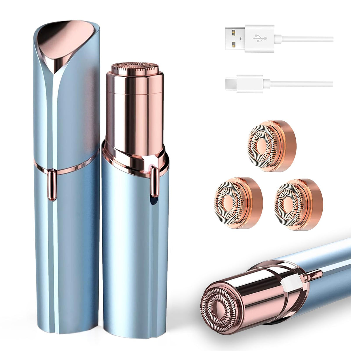 Facial Hair Removal USB Rechargeable 3 Replacement Heads W55343