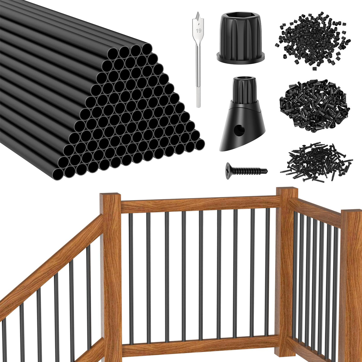 100 Pack 26" Round Black Aluminum Deck Balusters T77028