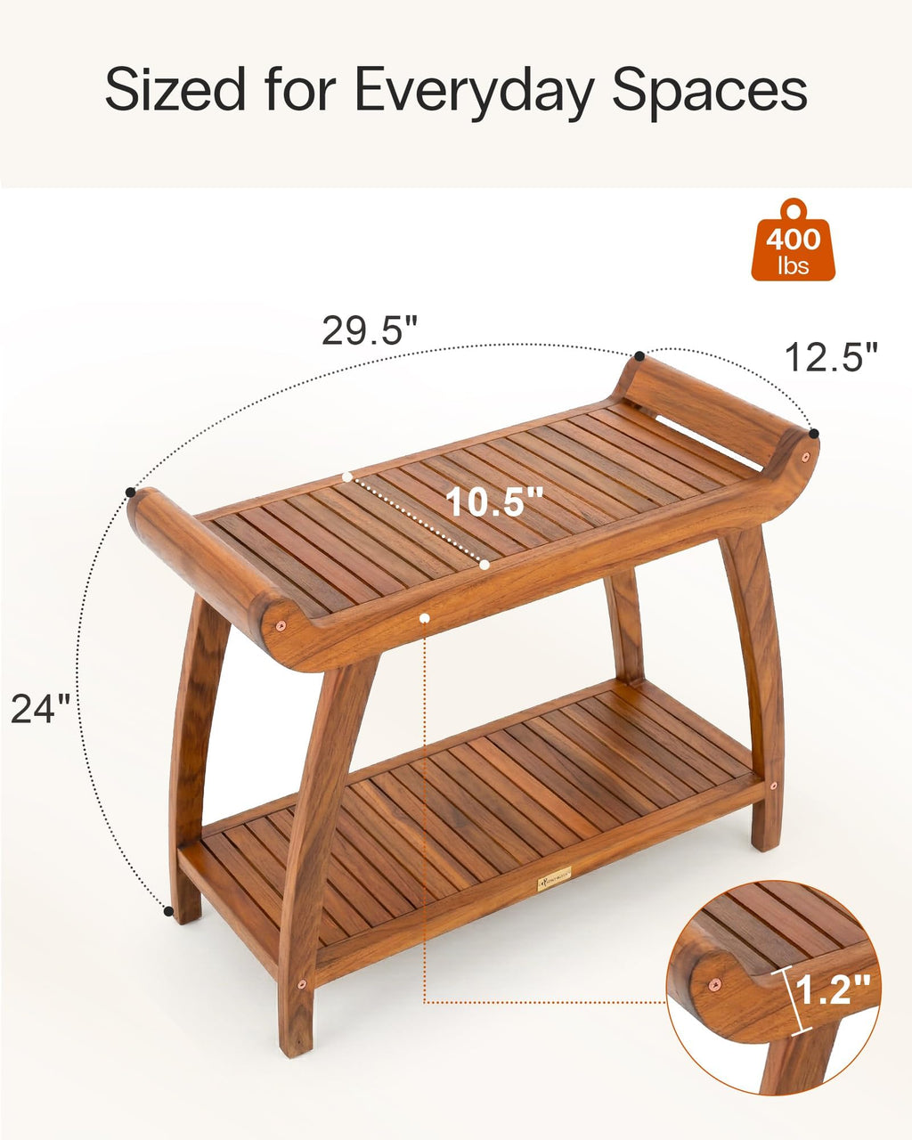 Teak Shower Bench with Storage Shelf I857497