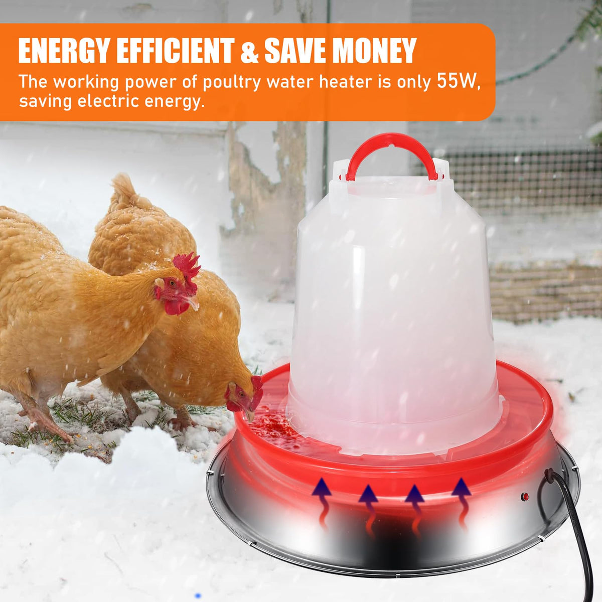 12 Inch 5 Gallons Poultry Waterer Heated Base with Thermostat D3150