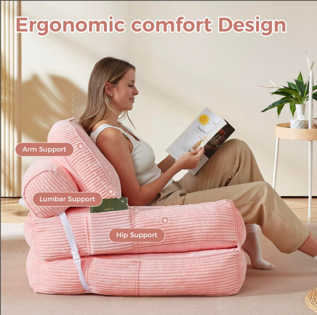 Pink Foldable Sofa Bed with Pillow & Blanket Z753