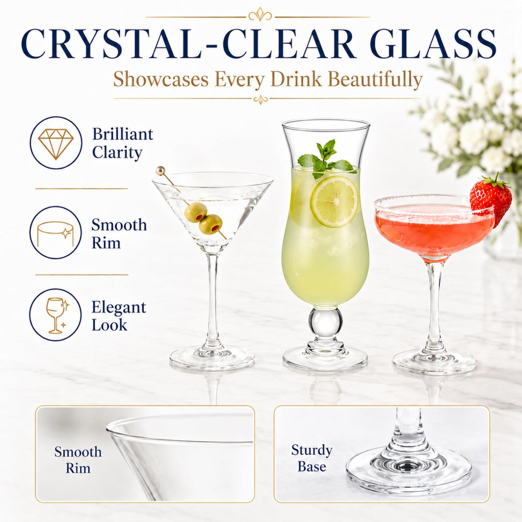 6 Set Cocktail Glasses Mixed Drinkware T95045