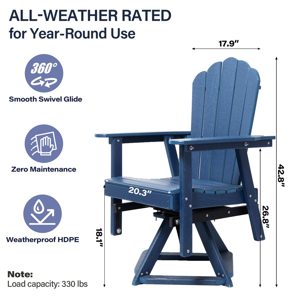 Blue 360° Swivel HDPE Adirondack Glider Chair J286174