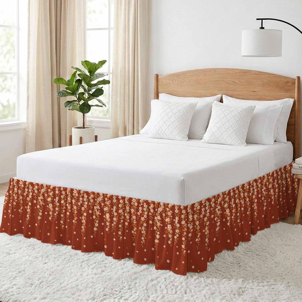 Brown Cherry Blossoms Ruffle Wrap Around Bed Skirt California King 18" Drop C89904