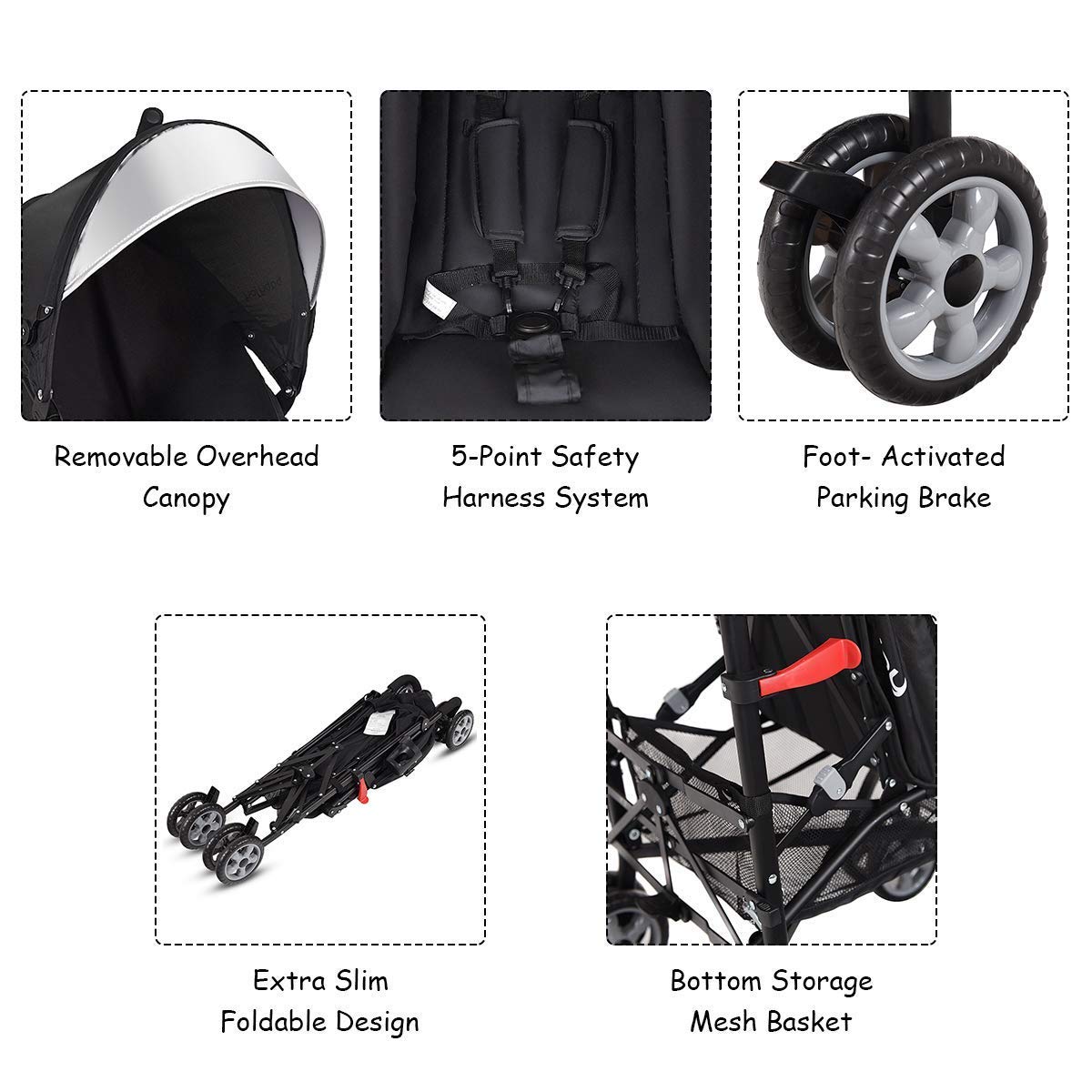 Lightweight Compact Foldable Stroller with Canopy and Cup Holder D5136
