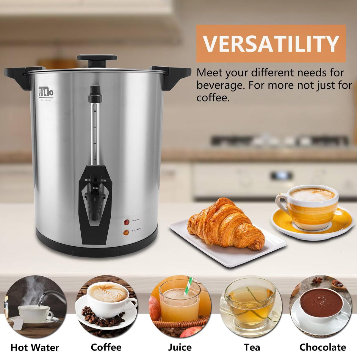 45 Cup 8L Commercial Coffee Urn 950W Hot Beverage Dispenser with Double Faucet L380