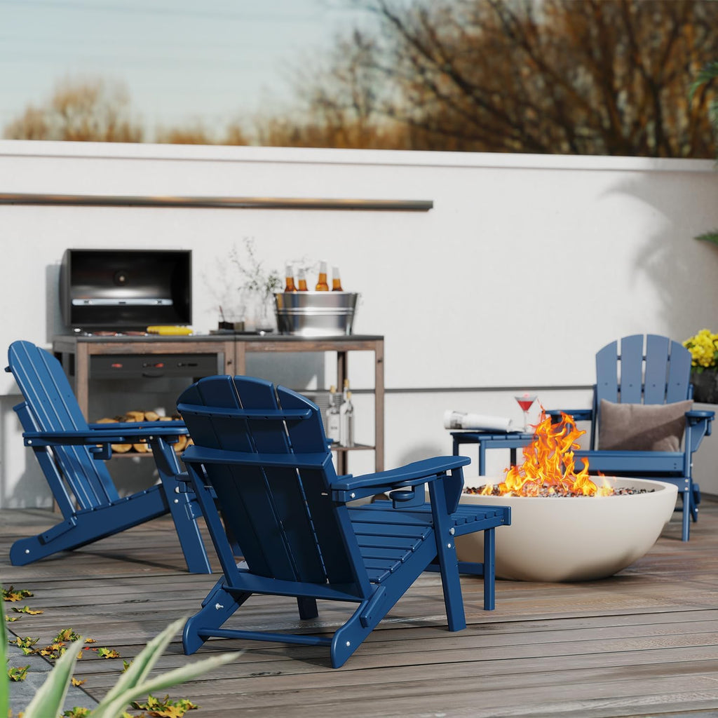 Adjustable Adirondack Chairs with Ottoman Set of 2 Blue M5940