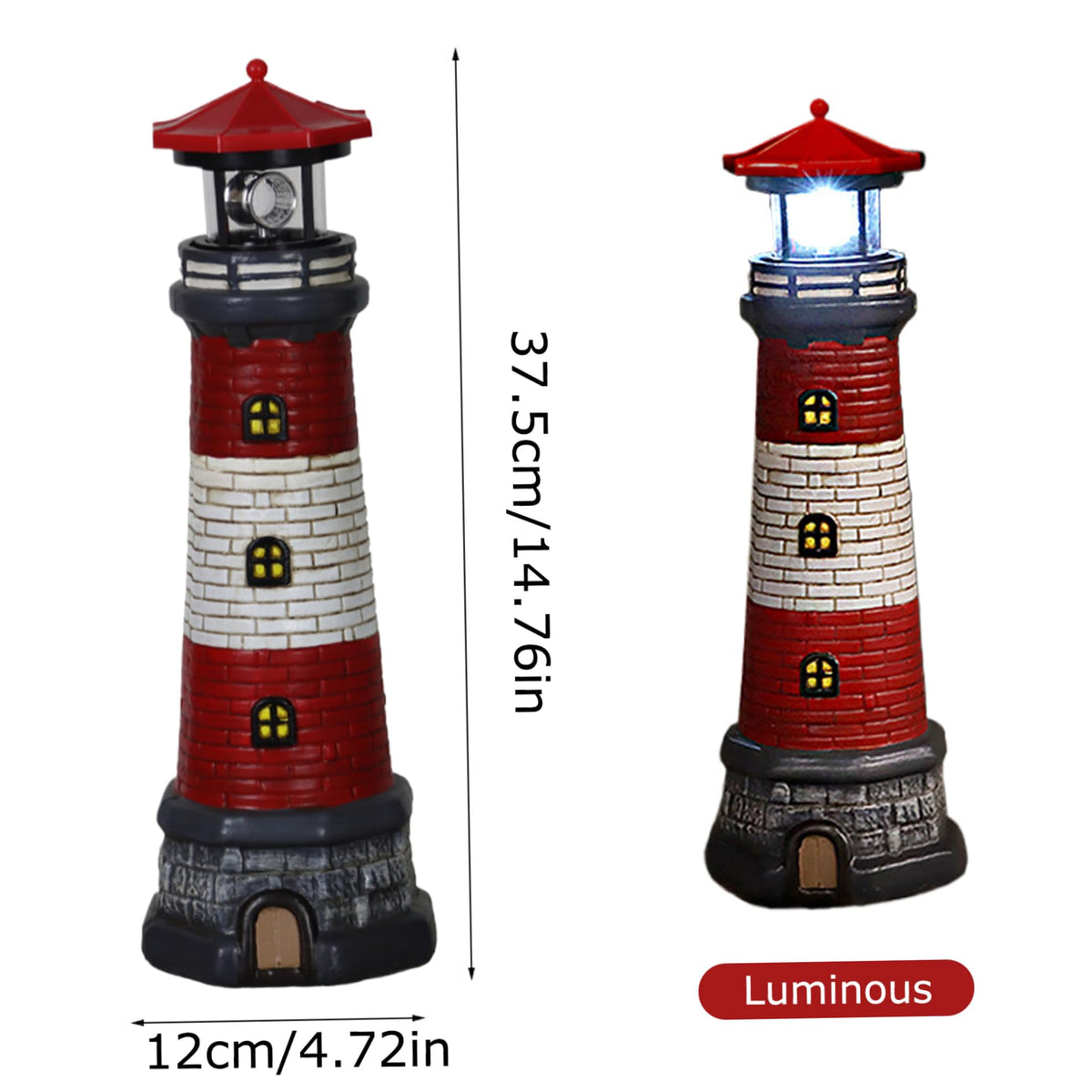 Solar Lighthouse with Rotating LED Lights Waterproof Lighthouse Statue A930