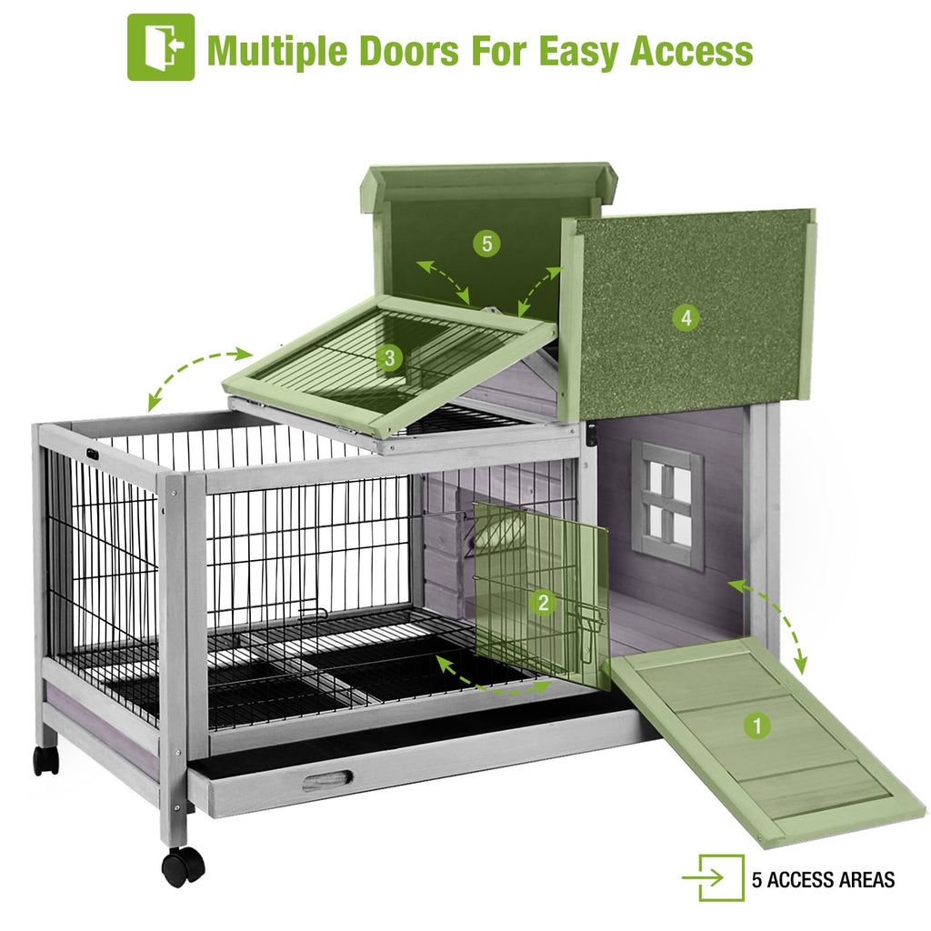 Wooden Rabbit Hutch with Removable Wire Netting and Leak Proof Tray K5037